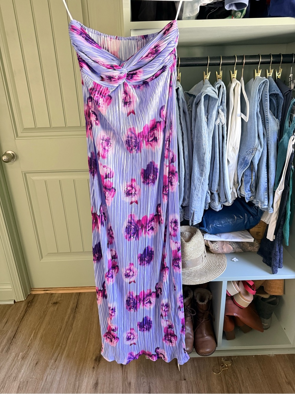 Commense Straplessw Lavender Floral Twist-Front Maxi Dress - Picture 2 of 6